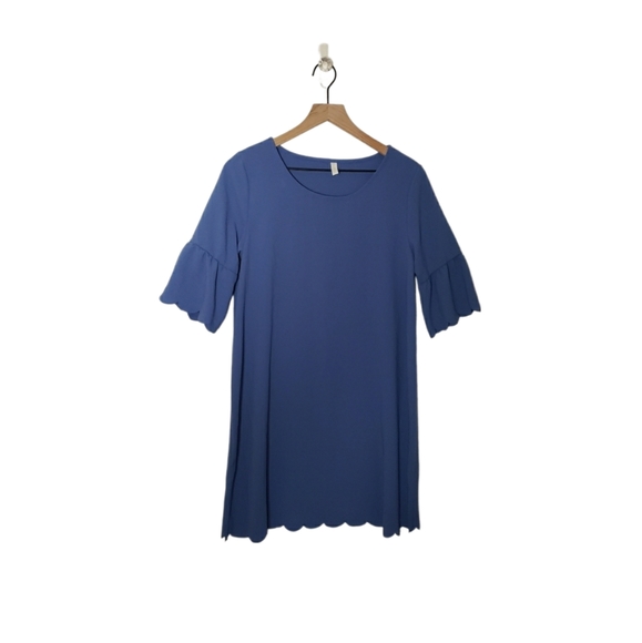 Pinkblush Size Small Blue Scalloped Shift Flared Sleeve Maternity Dress - Picture 1 of 9